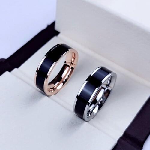 SHOUMAN Rose Gold Color White Black Charm Ring for Woman Man Custom Engrave Name Wedding Jewelry 316L Stainless Steel Never Fade
