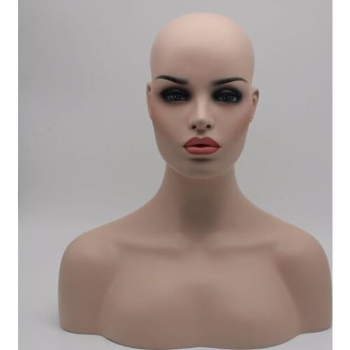 Skin Tone Fiberglass Female Mannequin Dummy Head Bust For Wigs