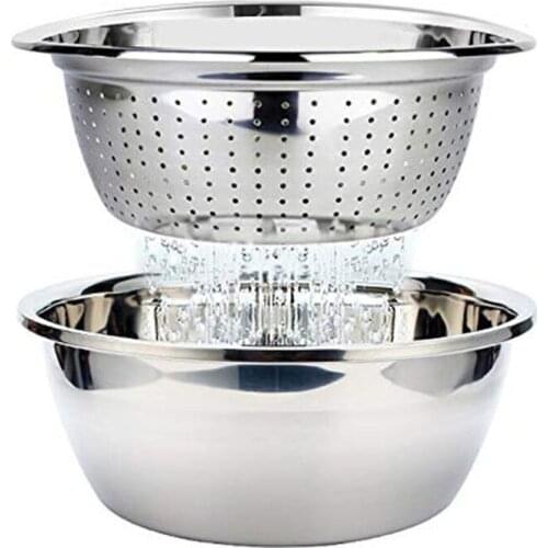 Stainless steel drain basin thickened fruit washing basket household rice washing rice basin kitchen gadgets accessories