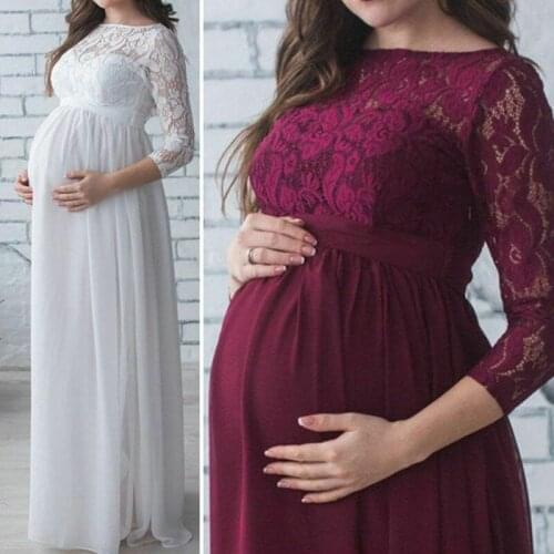 Women Pregnant Maternity Gown Props Costume Lace Long Maxi Dress Photography