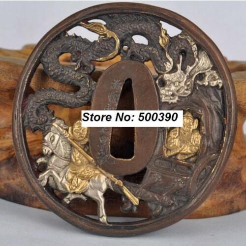 Brass Japanese katana Tsuba WAKIZASHI Sword Accessories-Figure And Dragon Design