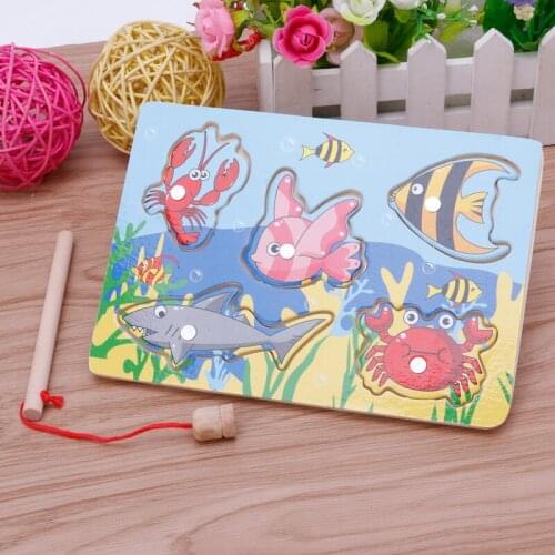 Magnetic Fishing Toy Fishing Game & Jigsaw Puzzle Board Jigsaw Puzzle Board Juguetes Fish Magnet Wooden Fish Toys For Children