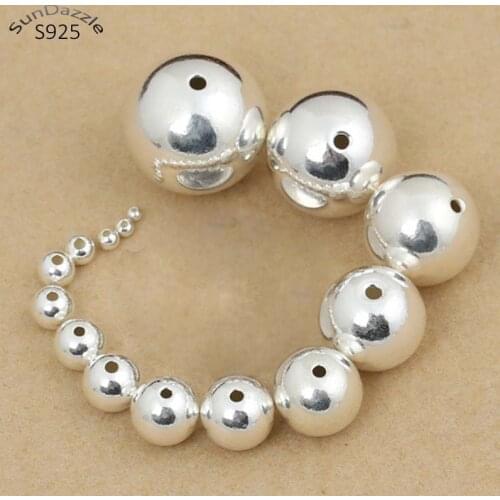 2-12mm Small Hole Real Pure Solid 925 Sterling Silver Beads Jewelry Findings Accessories Round Smooth Bead DIY Bracelet Necklace