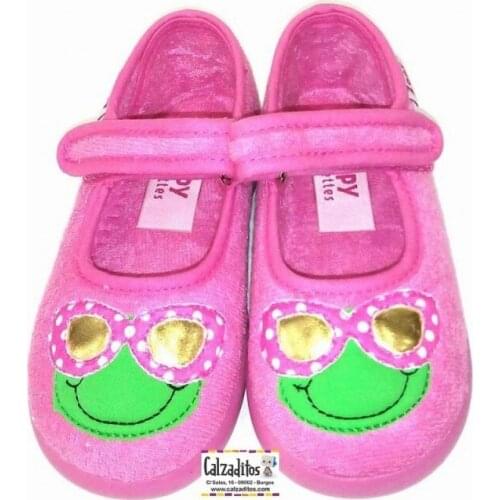 Merceditas de rizo en color rosa chicle con velcro para casa, de Zapy lonettes