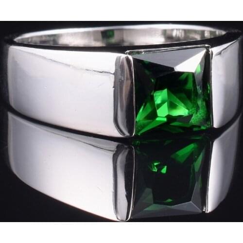 Mens Eternity 925 Sterling Silver Square natural green gemstone Stone Solitaire Ring Size 8-12