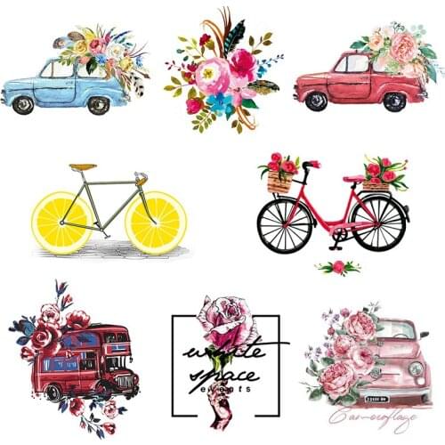 Vinyl Flower Cars Patch Iron On Transfers For Clothing Stickers Heat Transfer Applique for Clothes Thermo Sticker on Clothes DIY