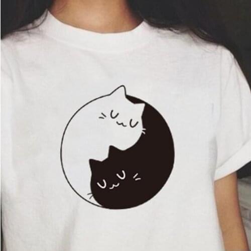 New summer Kittens T-Shirt Tai chi black and white Cats T Shirt Cotton Short Sleeve Funny Tee Shirts For Harajuku Tops