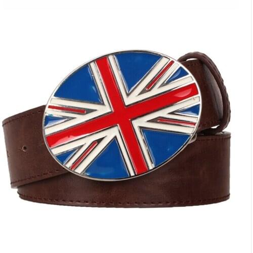 Fashion men Belt Metal buckle British flag belt for men UK Decorative Strap women Pu Leather belt gift for women