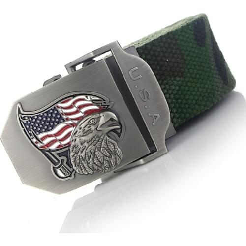 Color the American flag eagle automatically male belt High quality 4mm thick, 3.8cm with canvas belts Cowboy belts for men women