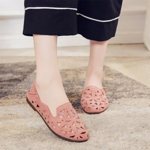 Women Hollow Flats Sandals Soft Ballet Shoes Female Fashion Casual Suede Flats Slip on Breathable Comfort Ladies Shoes