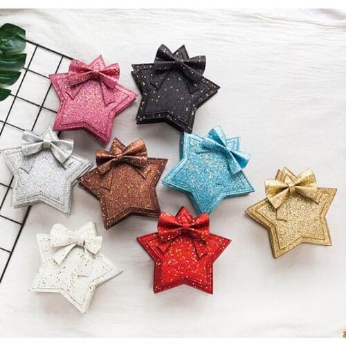 Five-pointed Star Shoulder Bag For Girl Kids Wallet Purses Sweet Bowknot Wrapped Leather Handbag Children Chain Crossbody Bag