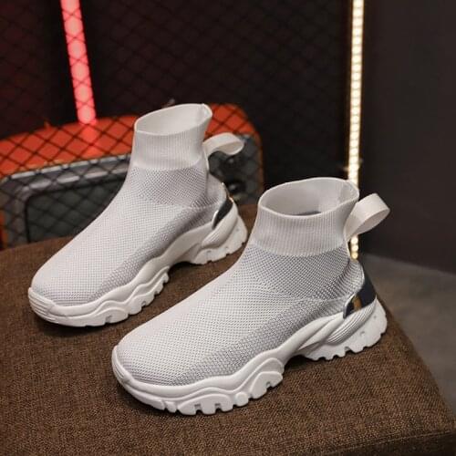 Ins Trendy Womne Fly Weave Shoes 2021 Casual Breathable Vulcanized Shoes Thick-soled Sock Shoes Ladies Athletic Shoes Zapatillas