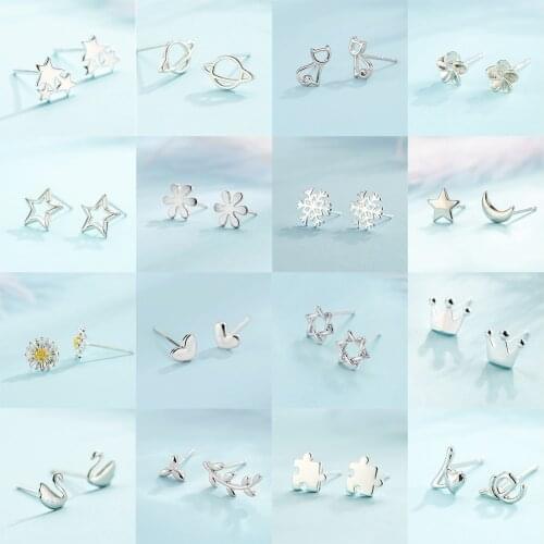925 Silver Findings Splicing Cute Animal Star Stud Earrings For Women Casual Style Girl Earings Fashion Jewelry Gift