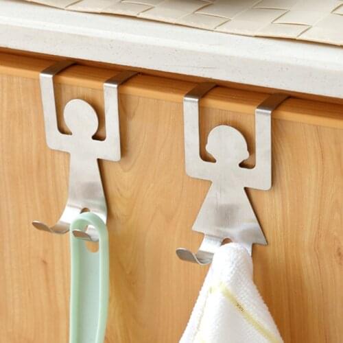 2 Pcs/set Nail-Free Door Hooks Stainless Steel Kitchen Hanger Cabinet Door Rag Bag Hanging Rack Storage Hook Kitchen Accessories