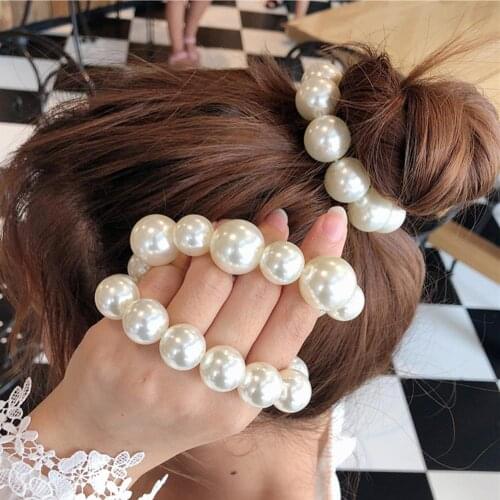 2Pcs Romantic Women Faux Pearl Beaded Ponytail Holder Hair Ring Rope Accessory Women Hair Rope Creative Bracelet Faux Pearl