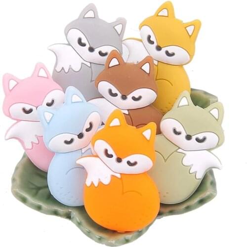 2pcs Silicone Fox Teethers Baby Pacifier Pendants Food Grade Silicone Beads Rodent Animal Baby Teether Tiny Rod Childrens Goods
