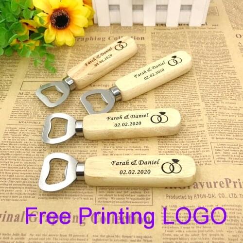 200PCS Solid Stainless Steel Beer Openers with Beech Wood Handle Custom LOGO Personalized Party Giveaways For Guest