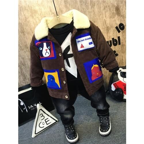 Autumn winter Boys Clothing Sets Kids Thickened plus jacket+Plush sweater +Plush jeans 3Pcs Children Suits Baby Boys Clothes set