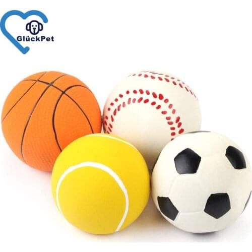 4PCS 2.6'' Squeak Rubber Dog Toy Football Baseball Chew Fetch Throw Ball for Medium Dogs Interactive Play