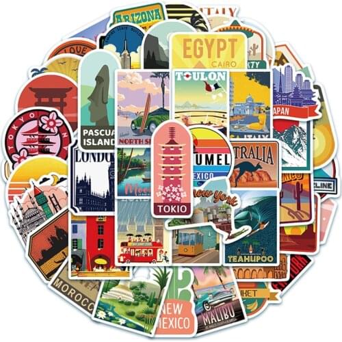 50PCS/Set Vinyl Stickers Pack, City Travel Landscape Stickers Waterproof for Laptop, Water Bottles, Computer, DIY Decoration