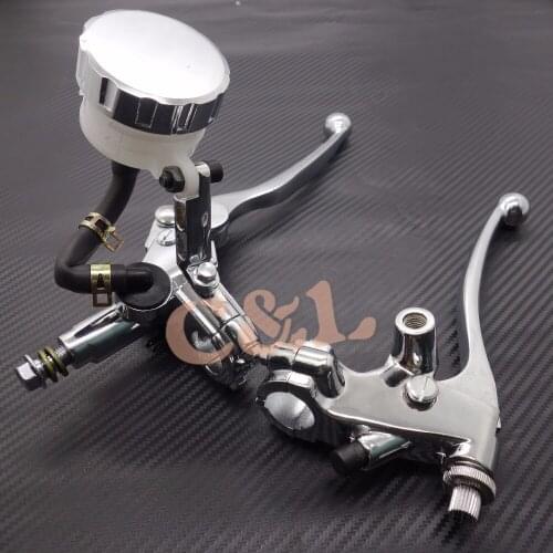 7/8" 22mm Chrome Motorcycle Handlebar Hand Control Reservoir Brake Clutch Levers For Honda Yamaha Suzuki