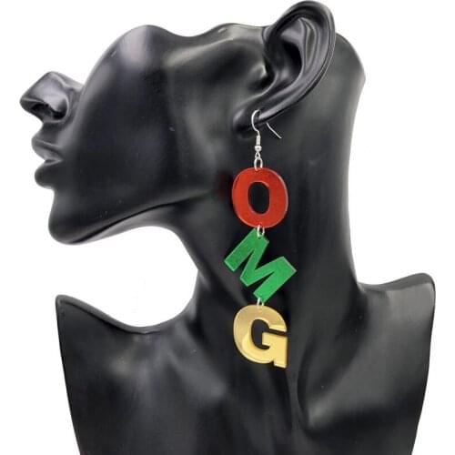 Acrylic Mirror Color Letters Long OMG Eardrop Euro-American Style Trend Lovely Cartoon Earrings Female Funny Fashion Jewelry