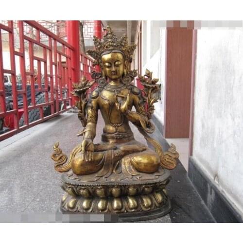 Free shipping S03423 Tibet Buddhism Copper Bronze Gild White TaRa Kwan-Yin Bodhisattva Buddha statue