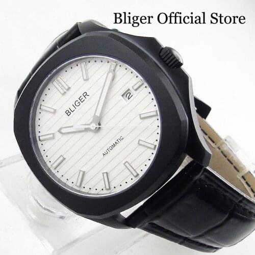 2019 New Arrival Popular BLIGER Black PVD Automatic Mens Watch With White Dial 39mm Time Watch