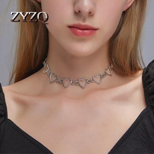 ZYZQ Hollow Sweet Love Heart Choker Necklace Girlfriend Gift Cute Silver color Love Hollow Alloy Clavicle Chain Necklace Jewelry