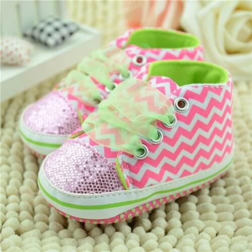 New Bling Floral Leopard Sequin Infant Soft Sole Fashion Toddler Baby Girls Shoes First Walker Cotton Fabric Lace-up Shoe