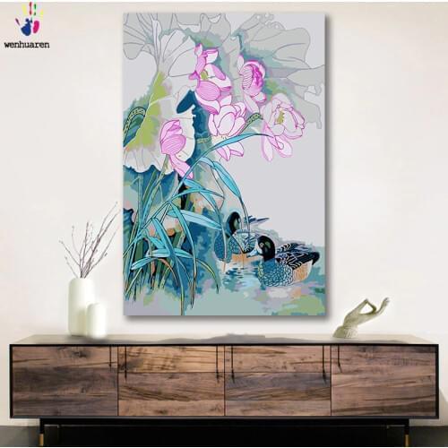 DIY colorings pictures by numbers with colors Chinese style lotus pond moonlight picture drawing painting by numbers framed Home