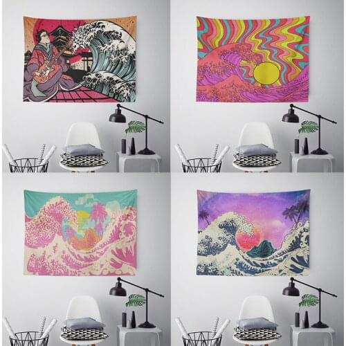 Mount Fuji Tapestry Art Printing Tapestry Colorful The Great Wave Wall Hanging Rugs Decoration Living Room Tapestries