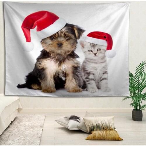 Hot Sale Custom Christmas Cat Dog Wall Hanging HD Landscape 3D Printing Digital Printing Home Decoration Tapestry