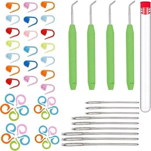 KAOBUY 53PCS Knitting Loom Hook With Needle Loom Pick Steel Large-Eye Sewing Needles Knitting Stitch Markers for Knifty Knitter