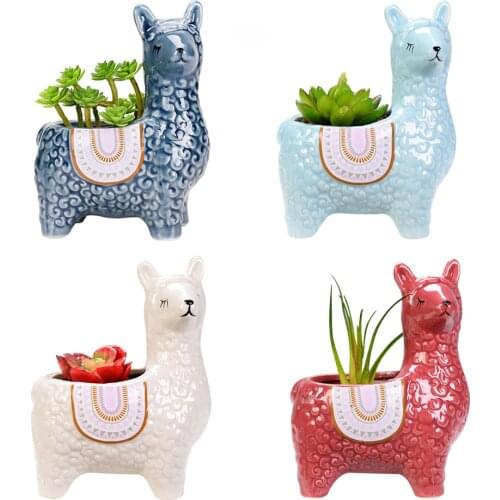 Ceramic Sheep Shape Animal Flower Pots Mini Pig Plant Pot Basin Micro Vase Bonsai Succulent Planter Decor Crafts Potted Pottery