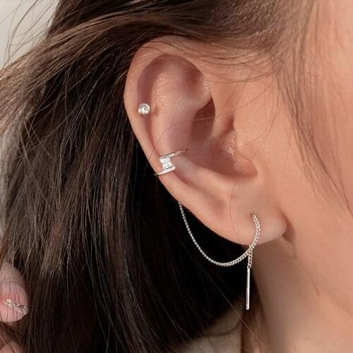 KISSLOVE New 2021 1 Pair Gothic Geometric Lightning Ear Line For Women Girl Ear Clips Long Tassel Earrings