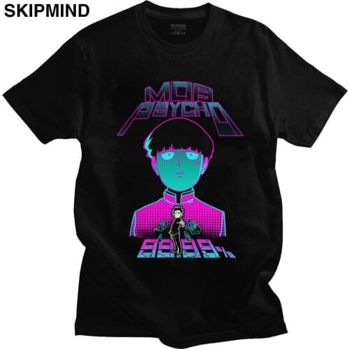Cool Mens Anime Manga Mob Psycho 100 T Shirt Short Sleeved Crewneck Cotton T-shirt Designer Kageyama Shigeo Tee Tops Clothing
