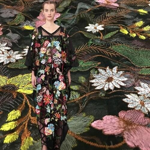 Free France flowers White/Black on netting/mesh embroidered wedding/ evinging/show dress lace fabric by yard cotton fabric telas