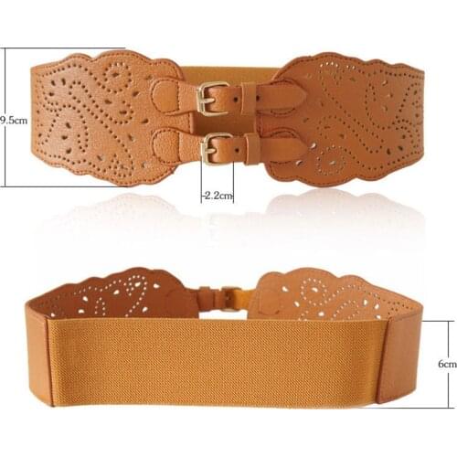 Fashion Women Double Buckle Elastic Waist Belt Wide Stretch Corset Waistband For Women Dress Stretch Waist Belt Adjustable Belt