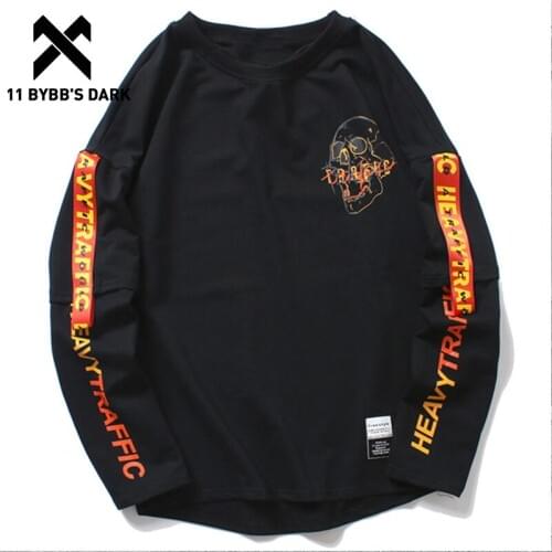 11 BYBBS DARK 2020 Harajuku Casual Long Sleeve 3d T-shirts Skull Letter Print Mens T Shirt Autumn Winter Male Hip Hop Tee Shirt