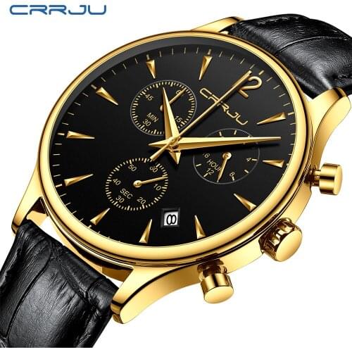 2019 CRRJU Mens Watches Top Brand Luxury Waterproof 24 Hour Date Quartz Clock Male Leather Sport Wrist Watch Relogio Masculino