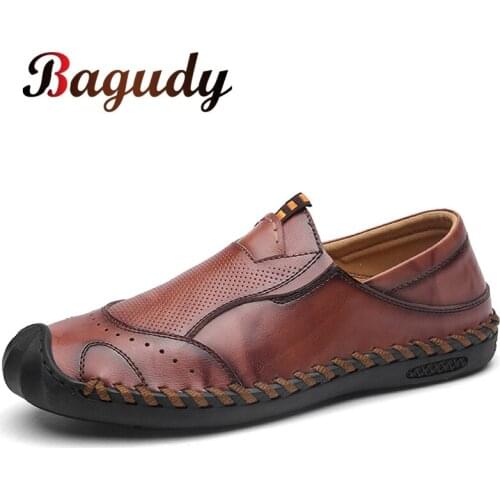 Men Leather Causal Shoes Comfortable Slip on Loafers Shoes Leather Male Driving Shoes Men Soft Moccasins Fashion Flat Boat Shoes