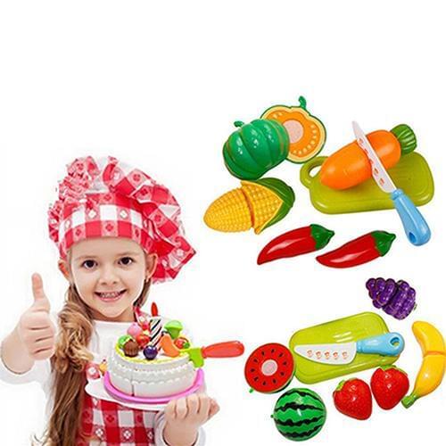 Kitchen Plastic Fruit Vegetable Food Pretend Reusable Role Play Cutting Set