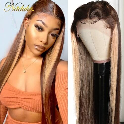 Nadula Hair Straight Lace Front Human Hair Wigs 13x4 Ombre Honey Blonde Straight Hair Wigs for Black Women Pre plucked Remy Hair