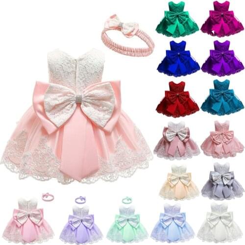 High Quality Children Birthday Bow Ball Gown Girls Lace flower Girl Dresses Wedding