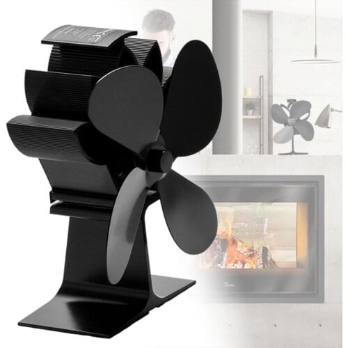 New Fireplace 4 Blades Heat Powered Black Stove Fan Log Wood Burner Eco-fan Quiet Home Fireplace Fan Efficient Heat Distribution