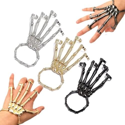 Punk Gothic Skull Bracelet Hand Bone Bangles Flexible Metal Bracelets For Women Men Hip Hop Nightclub Party Halloween Jewelry