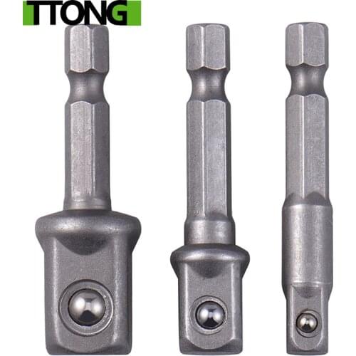 3pcs/set Chrome Vanadium Steel Socket Adapter Hex Shank to 1/4" 3/8" 1/2" Extension Drill Bits Bar Hex Bit Set Power Tools