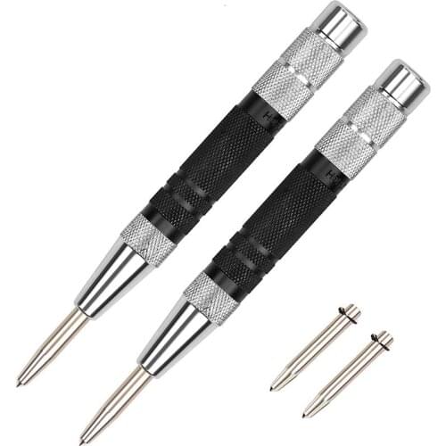 2-Piece Super Strong Automatic Centre Punch, 6-Inch, 2Pc Hardened Tip,Adjustable Spring Loaded Metal Drill Tool