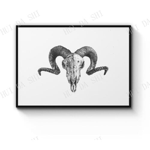 Ram Skull Drawing Man Cave Animal Wall Art Print Poster or Canvas Artwork